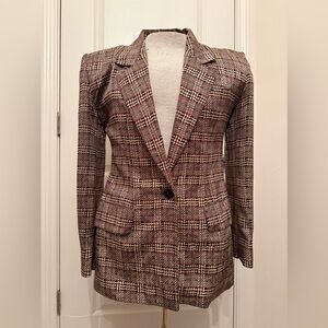 Vintage Anne Klein 100% Silk Multi-Color Plaid Blazer with Shoulder Pads